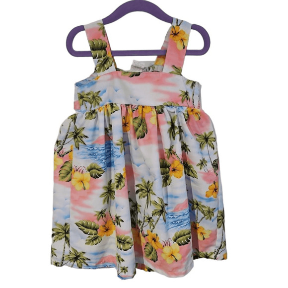 Handmade by Mamaz Design Kid's 3T Square Neck Hawaiian Dress Multicolor Tropical - Picture 4 of 5
